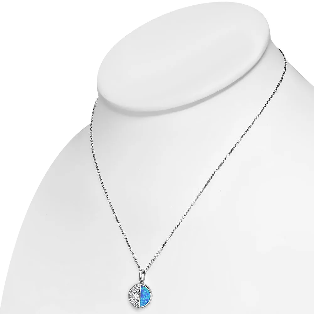 925 Sterling Silver White Clear CZ Blue Simulated Opal Triangle Stud Earrings, 0.40"