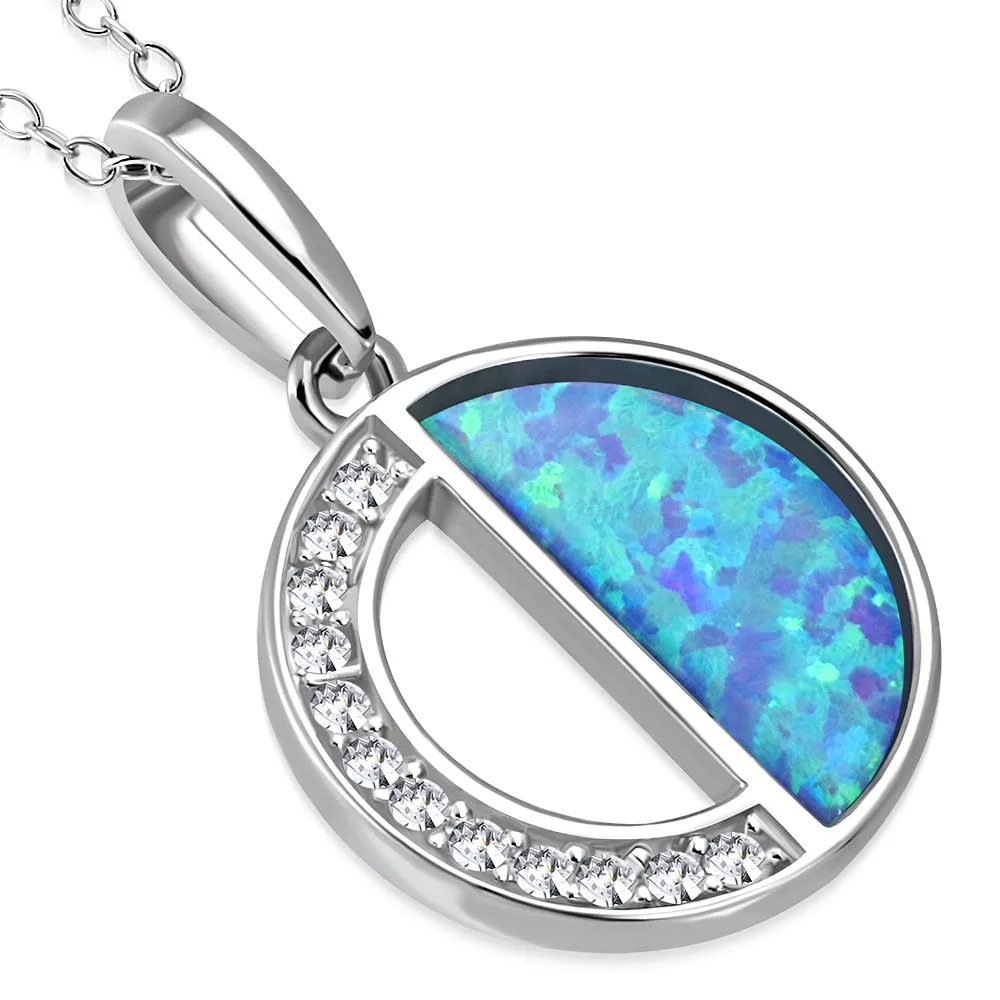 925 Sterling Silver White Clear CZ Blue Simulated Opal Triangle Stud Earrings, 0.40"