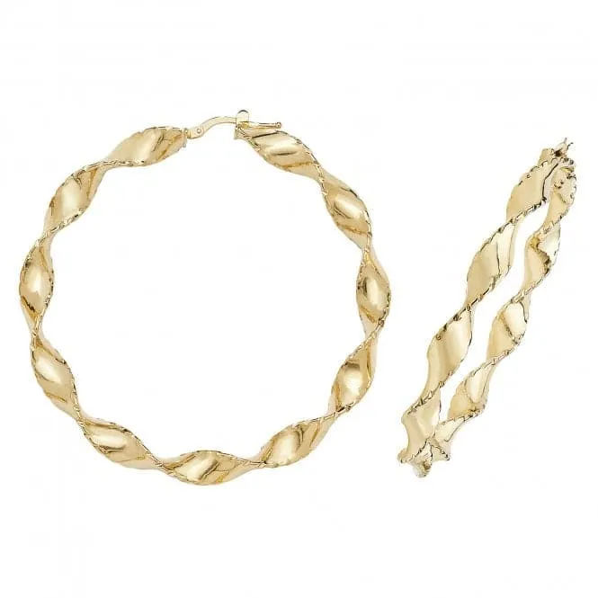 9ct Gold 50mm Diamond-Cut Hoop Earrings ER207