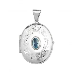 Acotis Silver Locket Heart Shaped Blue Topaz G6693