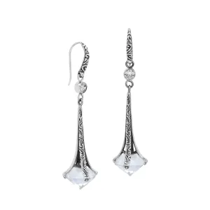 AE-1175-OP Sterling Silver Dangle Drop Earrings With Opal & Cubic Zirconia
