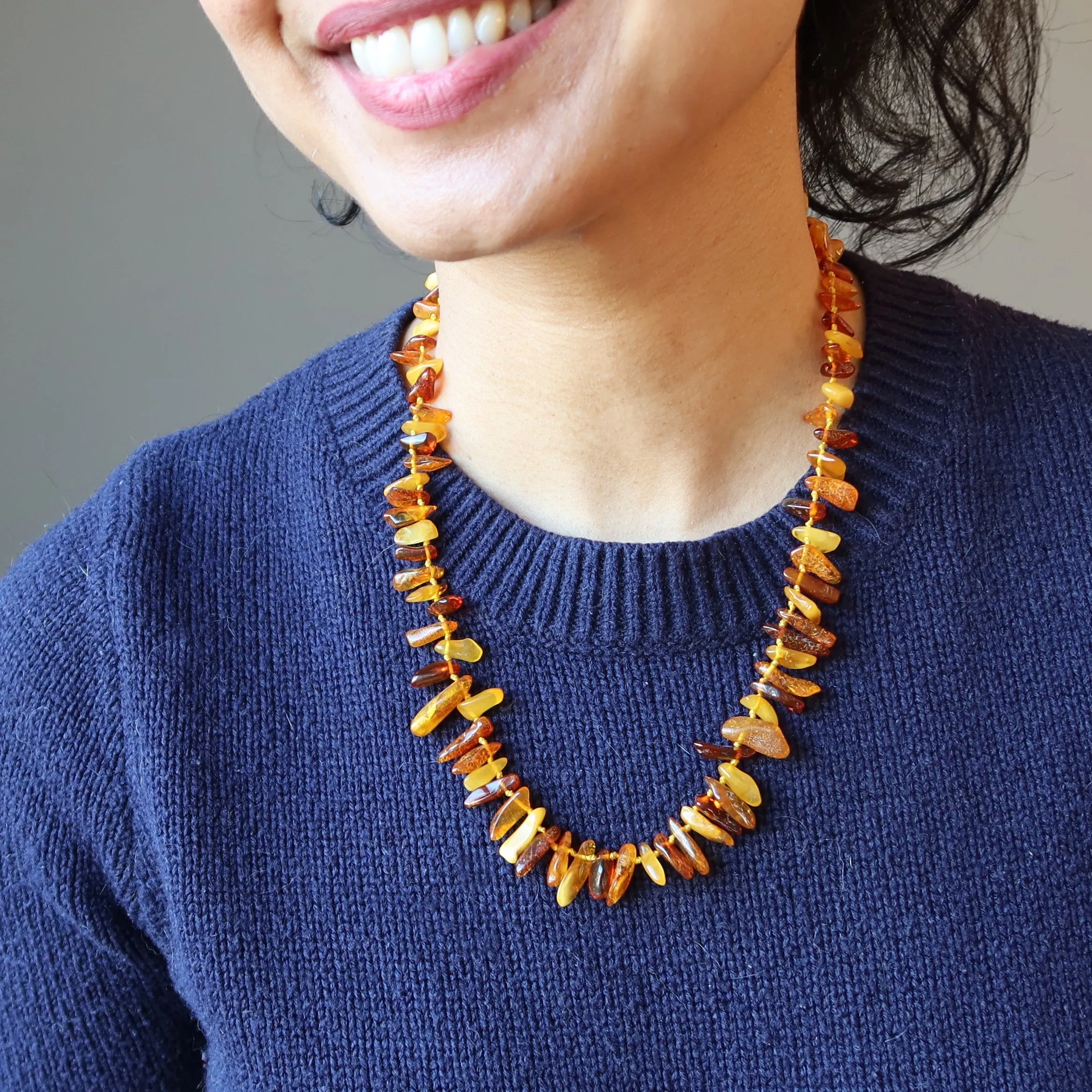 Amber Necklace Sunny Spirit Yellow Orange Baltic Knotted