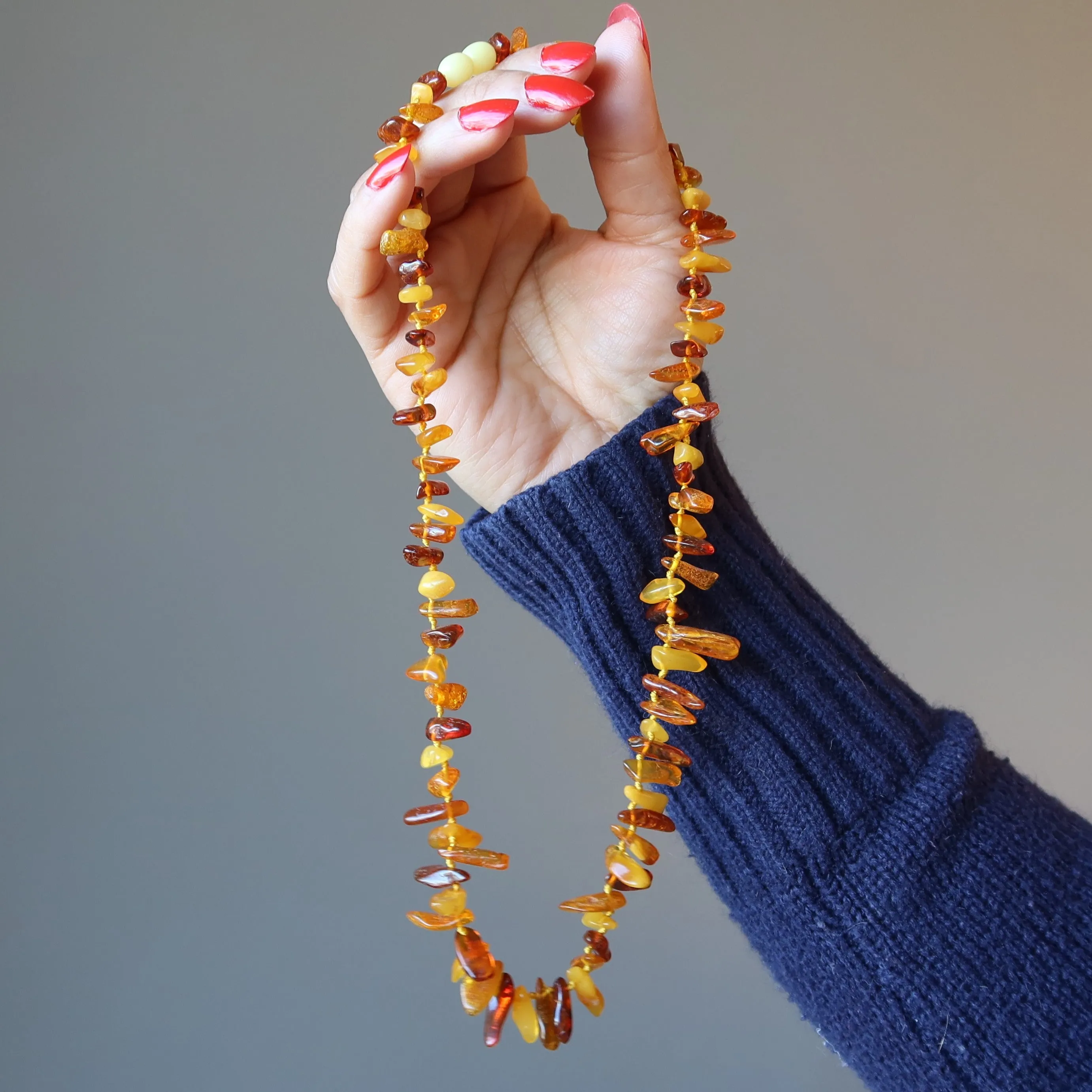 Amber Necklace Sunny Spirit Yellow Orange Baltic Knotted