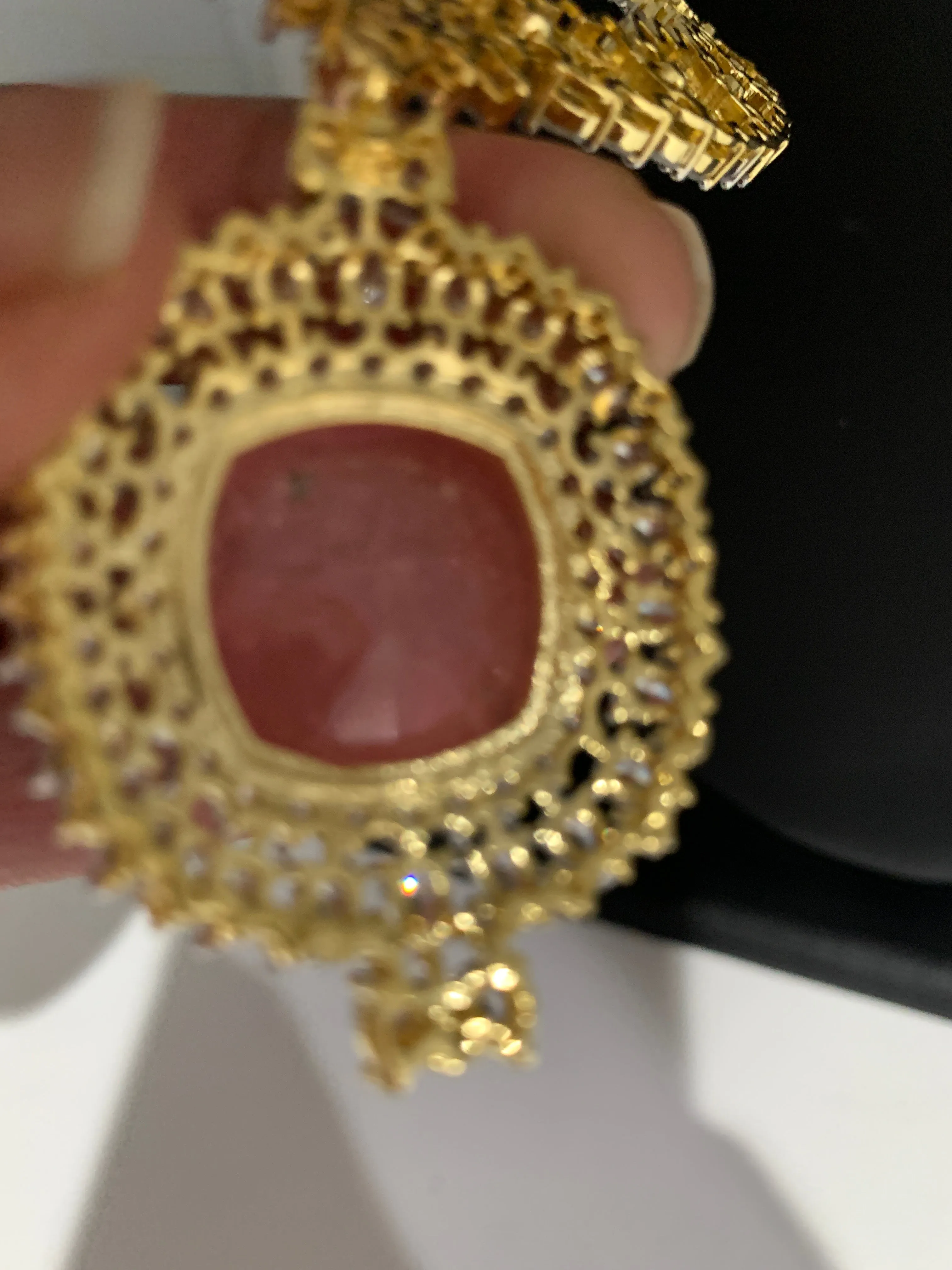 American Diamond Pink Doublet Stone Short Necklace