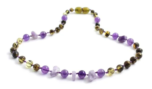 Amethyst   Raw Green Baltic Amber Necklace