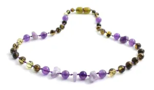 Amethyst   Raw Green Baltic Amber Necklace