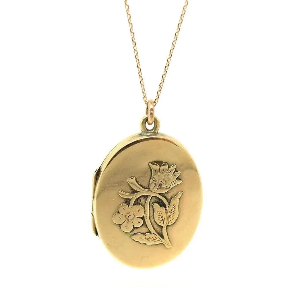 Antique Edwardian 1906 9ct Rose Gold Oval Locket Necklace