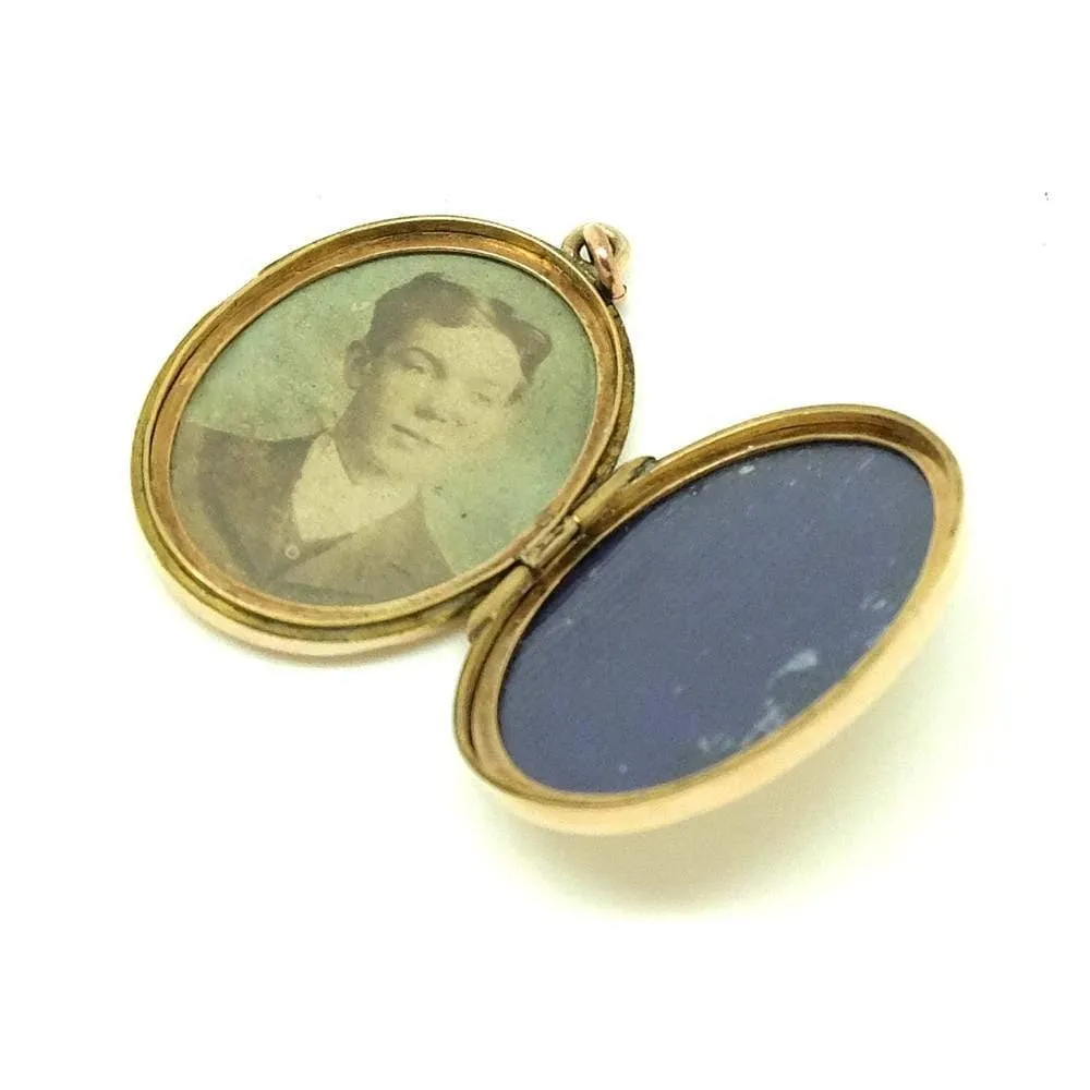 Antique Edwardian 1906 9ct Rose Gold Oval Locket Necklace