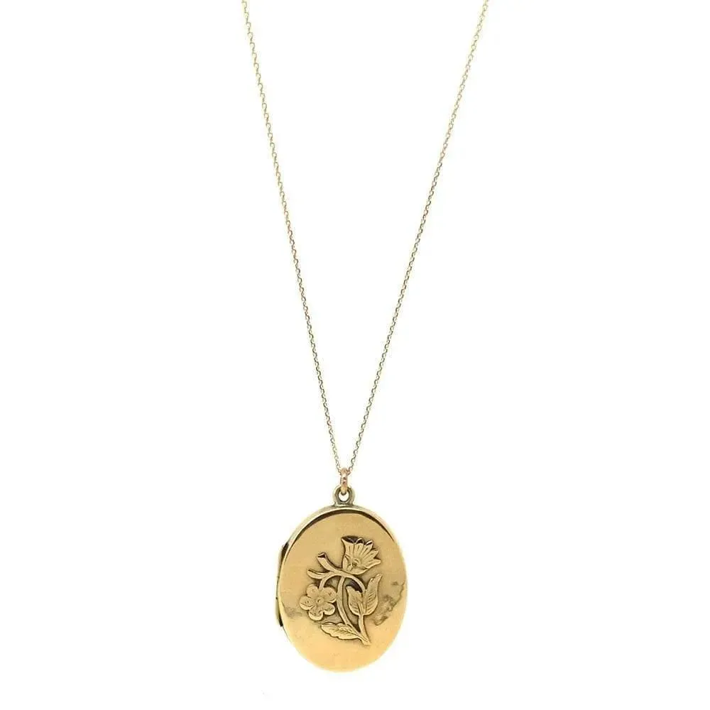 Antique Edwardian 1906 9ct Rose Gold Oval Locket Necklace