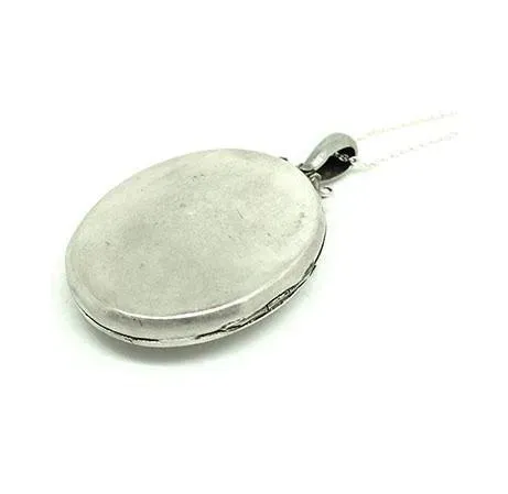 Antique Victorian 1859 Large Ornate Silver Locket Necklace