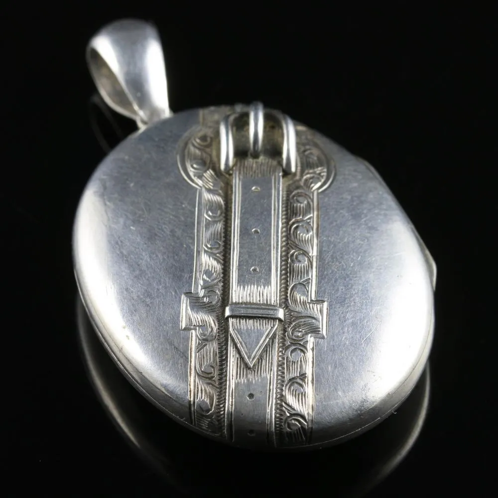 Antique Victorian Buckle Locket Silver Circa 1870