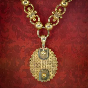 Antique Victorian Locket Collar Necklace Sterling Silver 18ct Gold Gilt Dated 1881