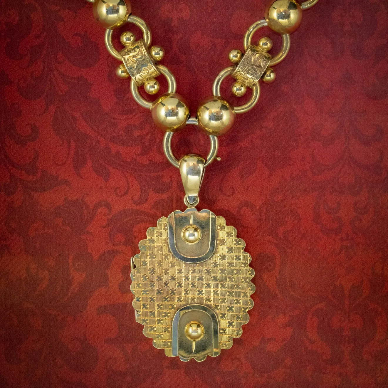 Antique Victorian Locket Collar Necklace Sterling Silver 18ct Gold Gilt Dated 1881