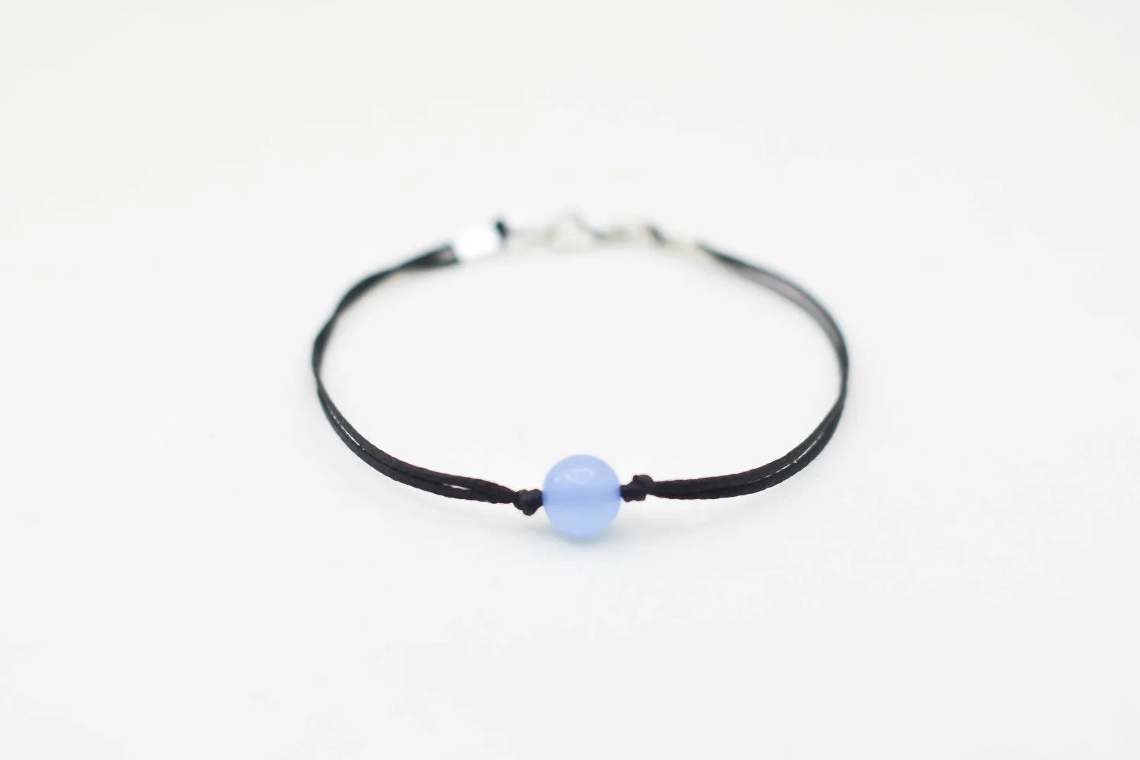 Aquamarine bracelet for men, blue March birthstone, black cord