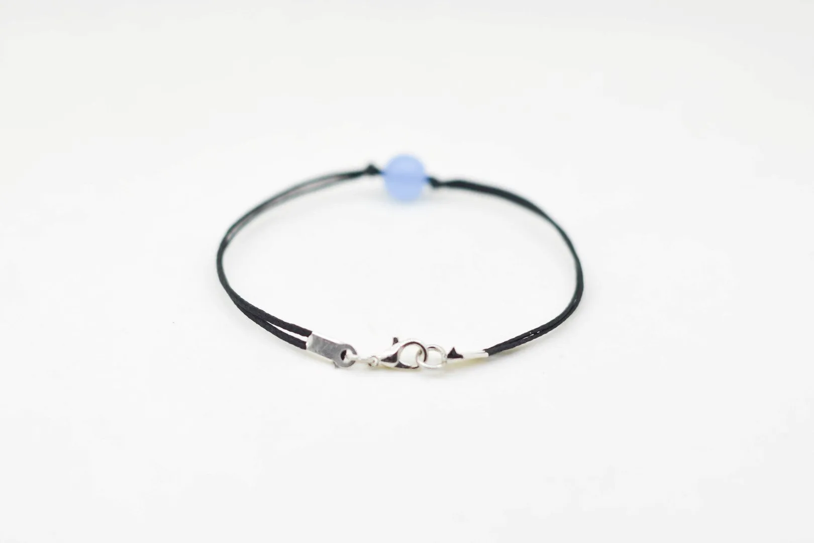 Aquamarine bracelet for men, blue March birthstone, black cord