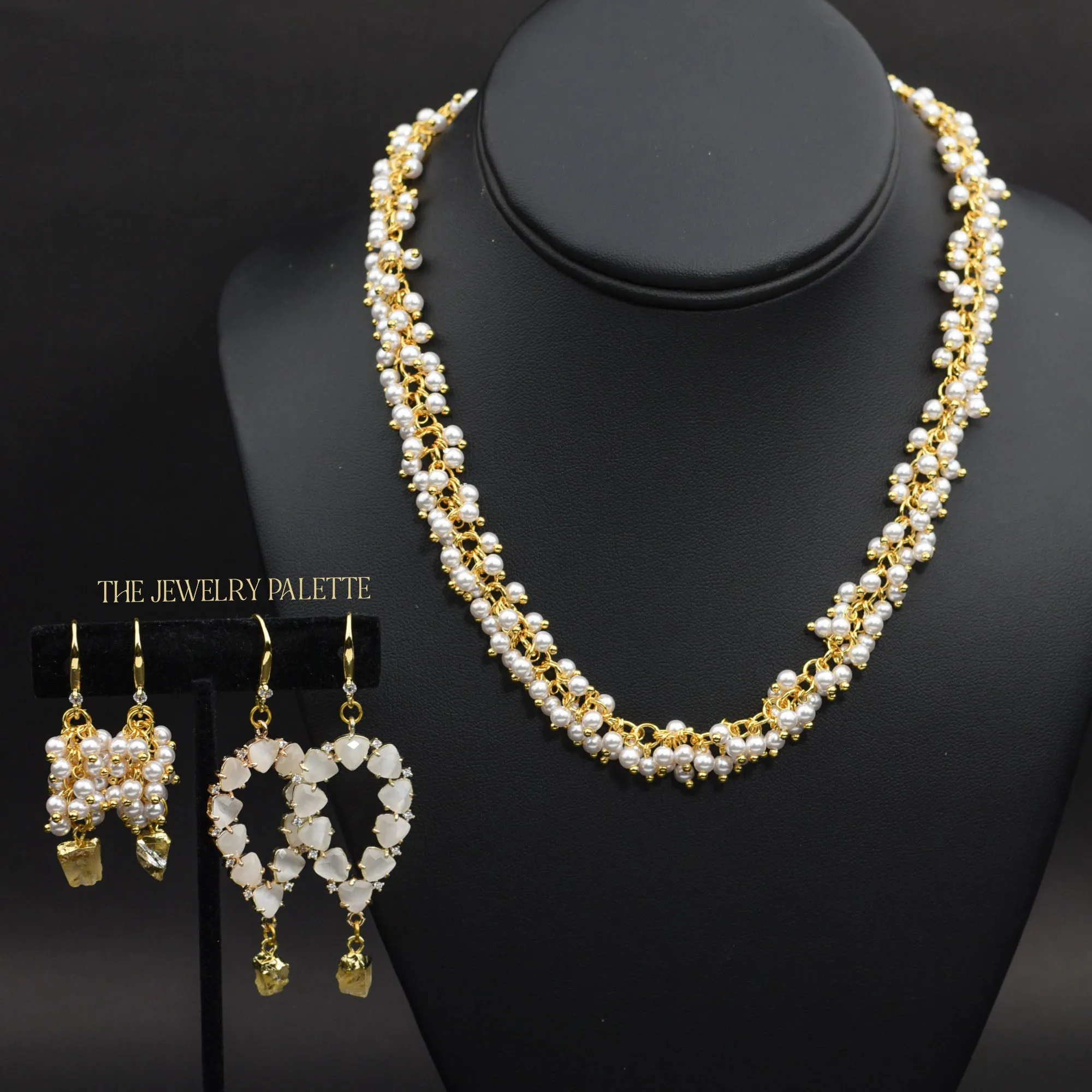 Asna white pearl cluster necklace