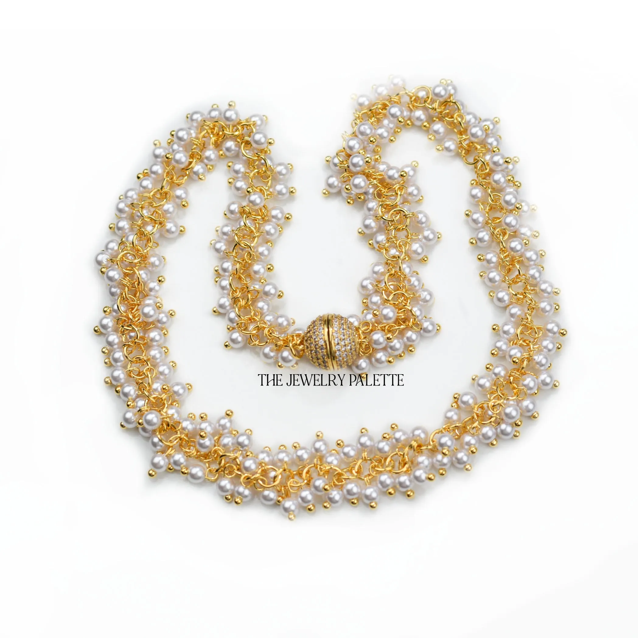 Asna white pearl cluster necklace