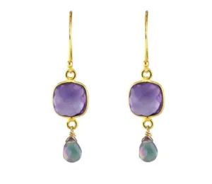 AVF Gold Square Bezel Amethyst & Mystic Topaz Earrings (SI6732)