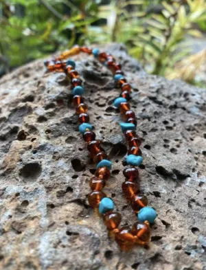 Baby Amber Necklace; Amber & Turqoise - Amber House