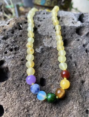 Baby Amber Necklace; Lemon w/ Mixed Bead - Amber House
