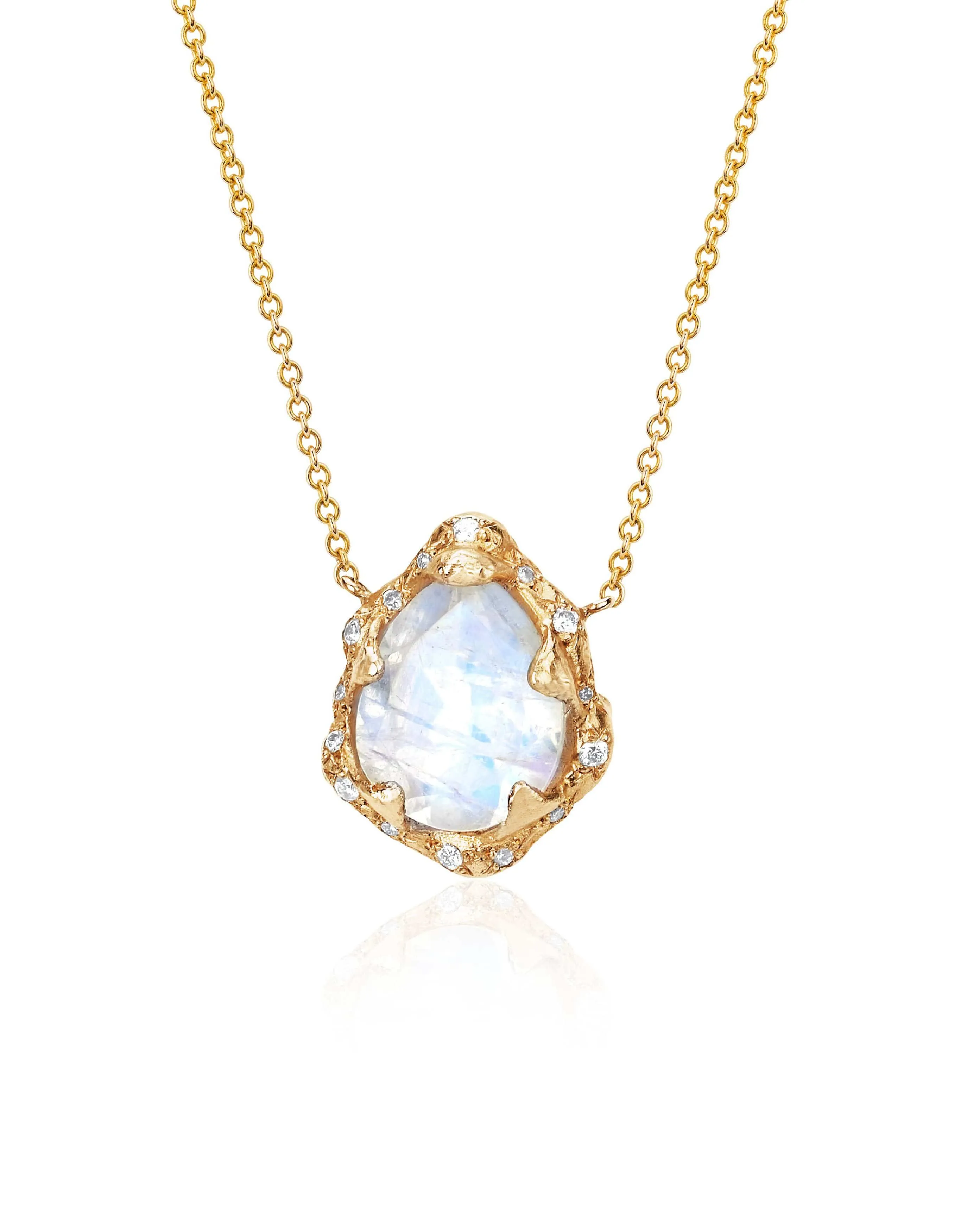 Baby Queen Water Drop Moonstone Necklace with Sprinkled Diamonds