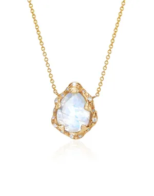 Baby Queen Water Drop Moonstone Necklace with Sprinkled Diamonds