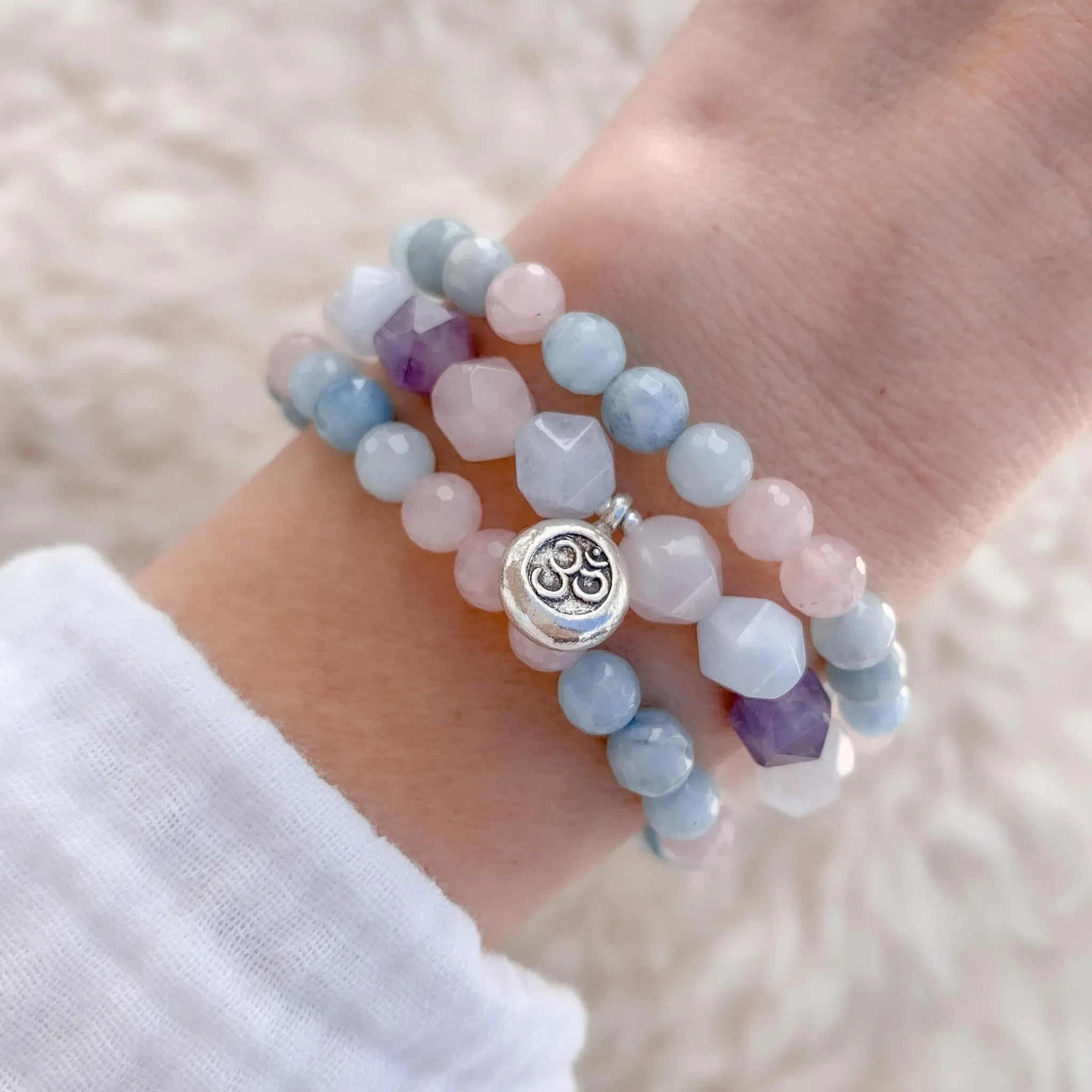 Be Still Stack | Om | Aquamarine, Rose Quartz, Amethyst