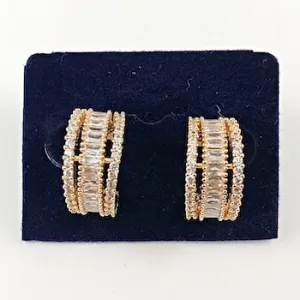 Beautiful Multi Row CZ Cuff Hoop Gold Tone Brass Earrings