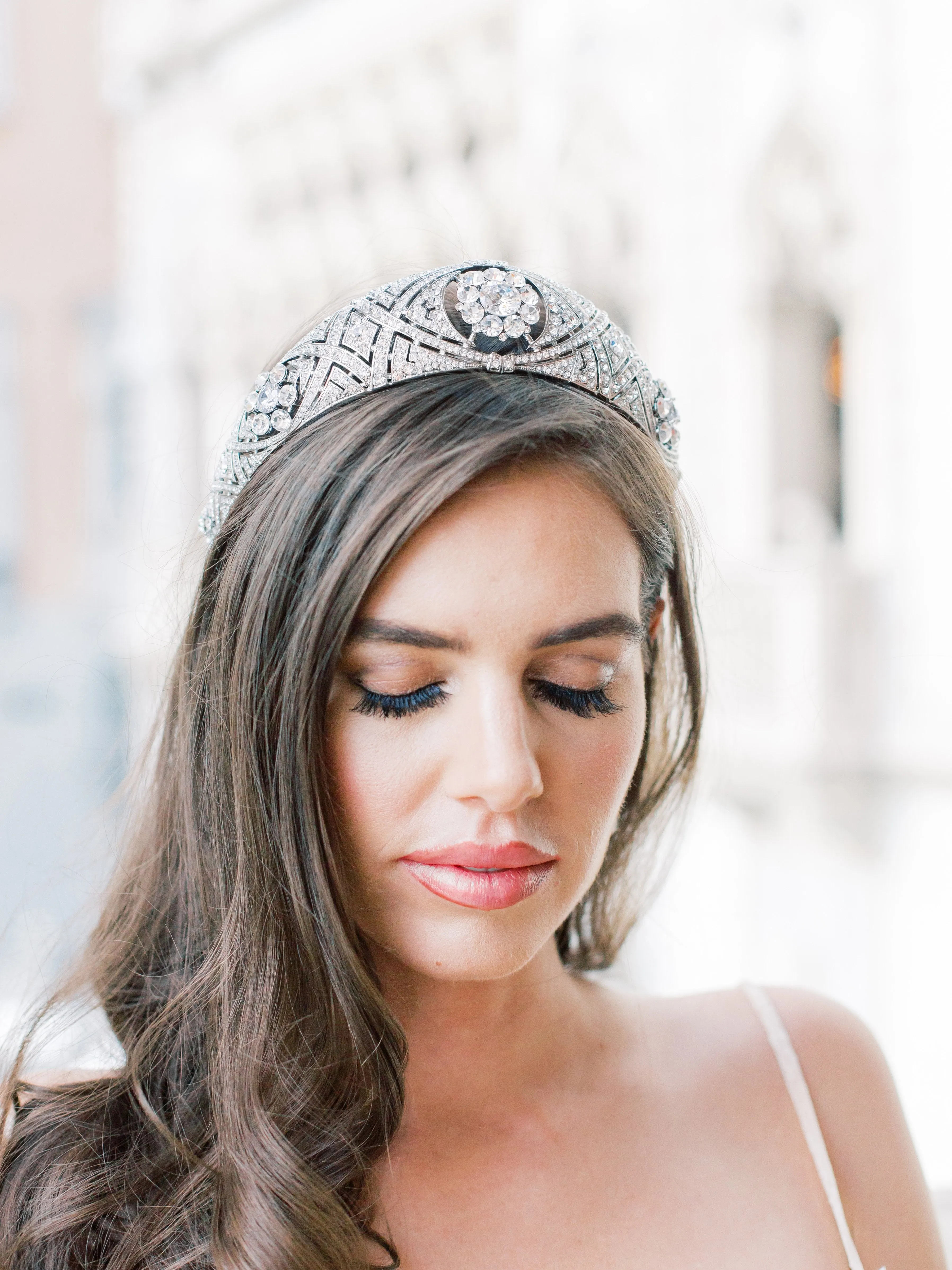 Bespoke MEGHAN Pearled Bridal Tiara with Black Accents