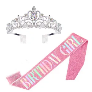 Birthday Girl Tiara & Sash set - Pink
