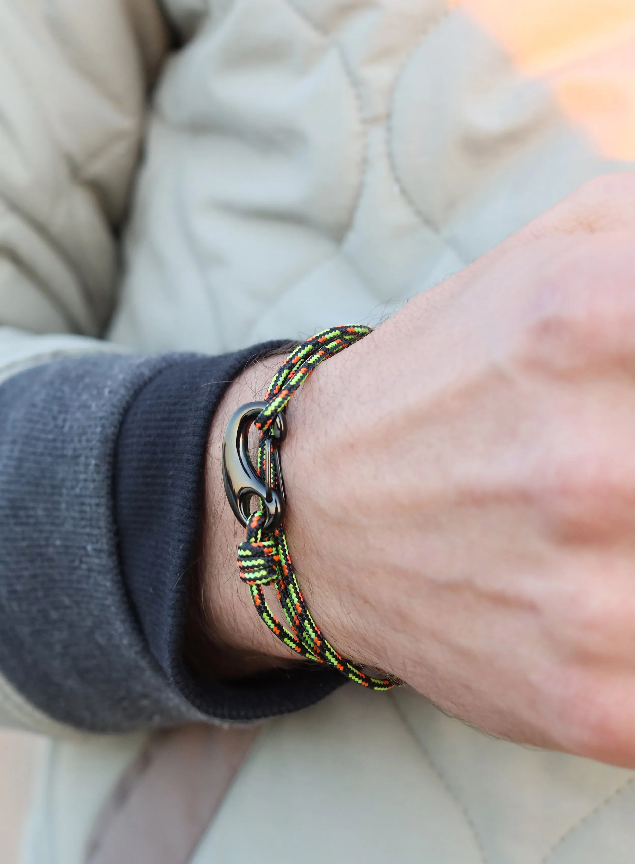 Black & Orange Tactical Cord Bracelet for Men (Black Clasp)
