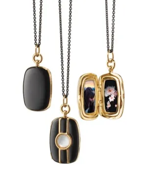 Black Enamel Vermeil Rectangle Locket with Rock Crystal