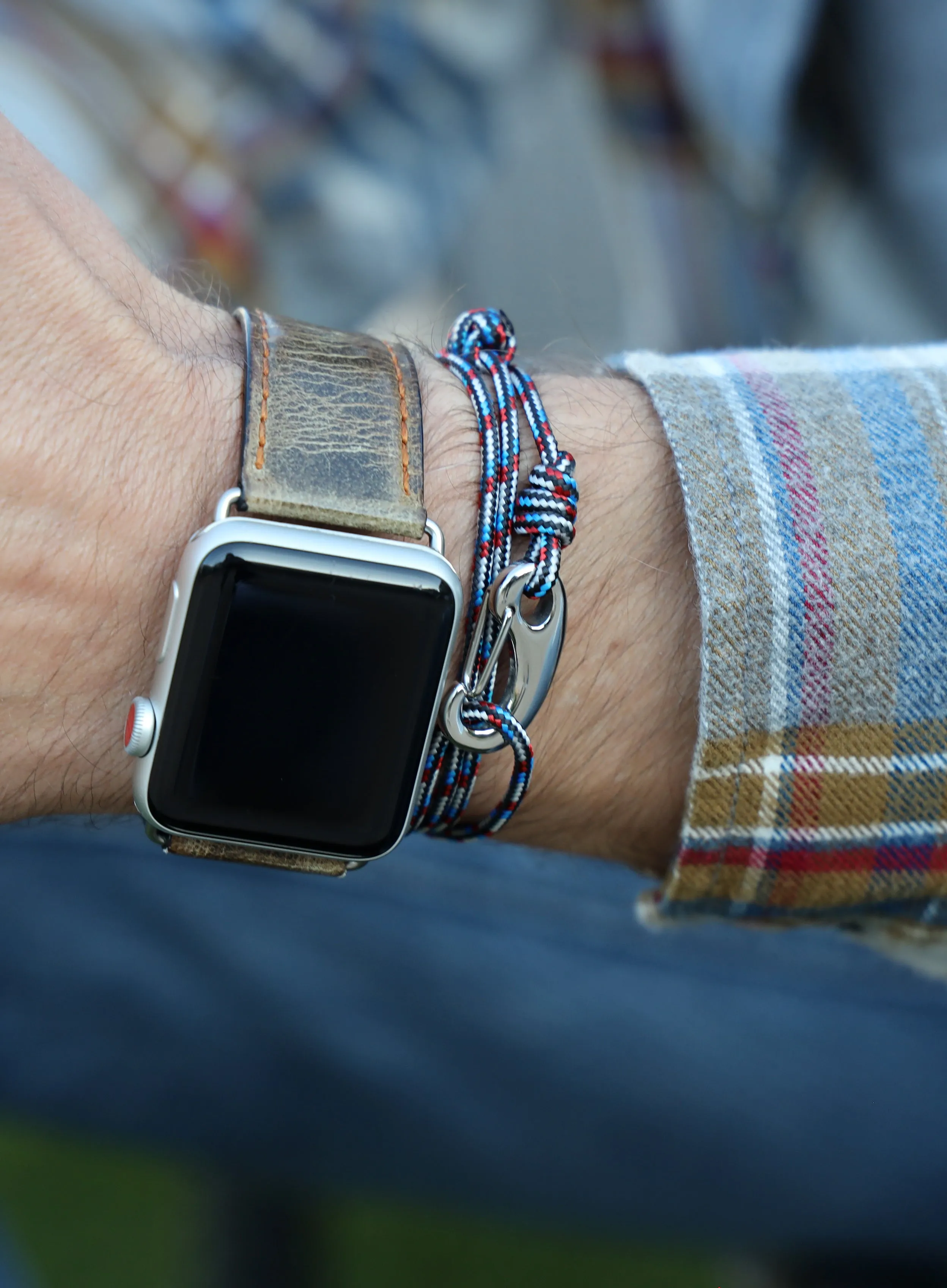 Black, Red and Blue Tactical Cord Bracelet for Men (Silver Clasp -21S)