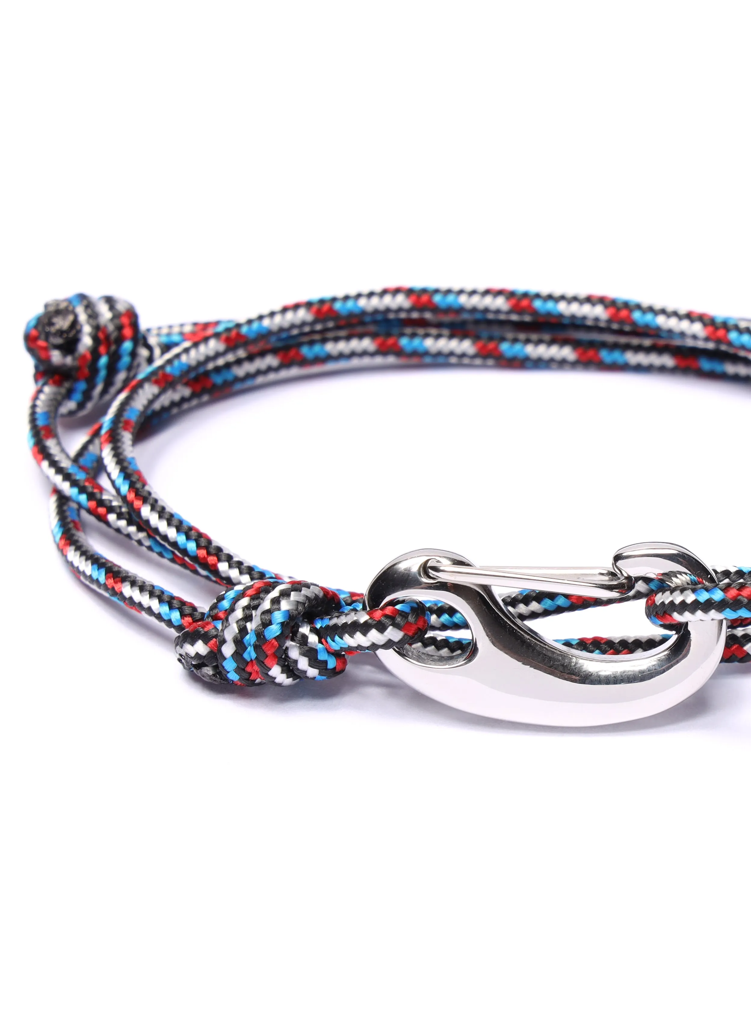 Black, Red and Blue Tactical Cord Bracelet for Men (Silver Clasp -21S)