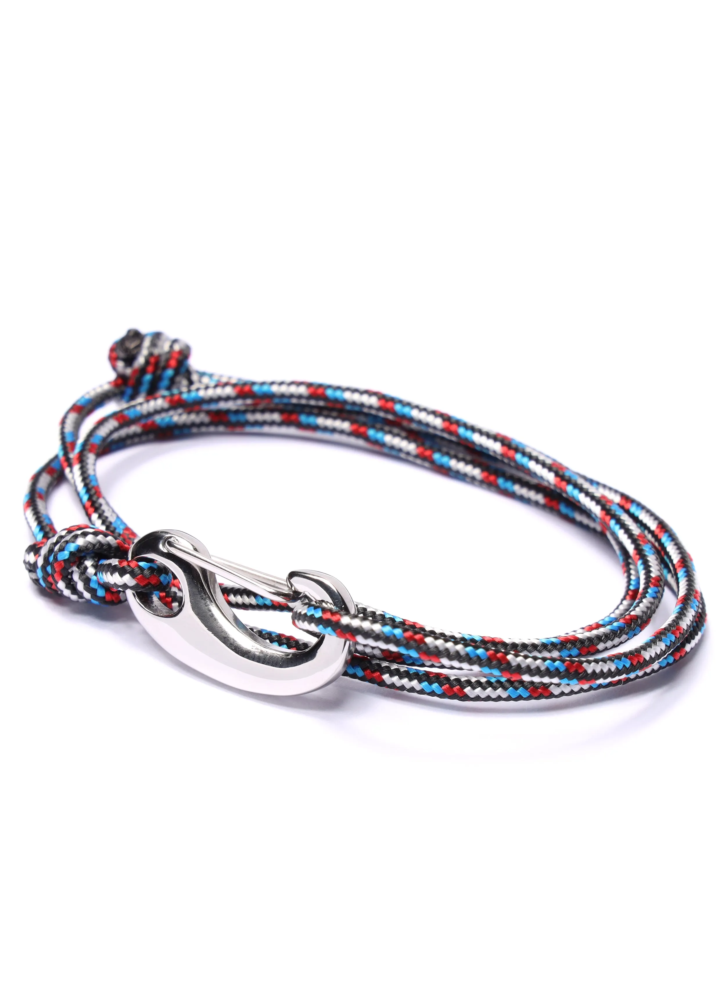 Black, Red and Blue Tactical Cord Bracelet for Men (Silver Clasp -21S)