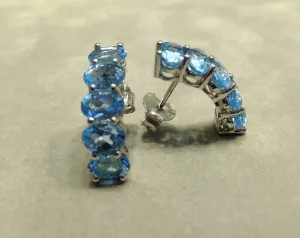 Blue Topaz Stud Hoop Gemstone Earrings