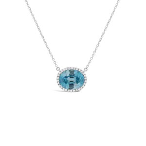 Blue Zircon & Diamond Pendant