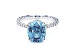 Blue Zircon and Diamond Ring