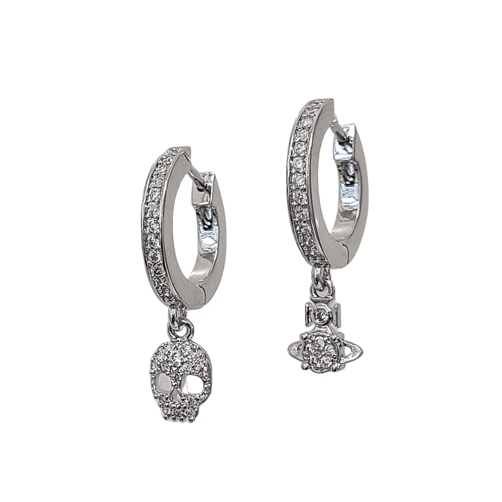 Brandita Skull & Orb Hoop Earrings - Silver - 62030064-02P102-CN