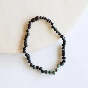 Canyonleaf Kids Raw Black Amber and Turquoise Jasper Necklace