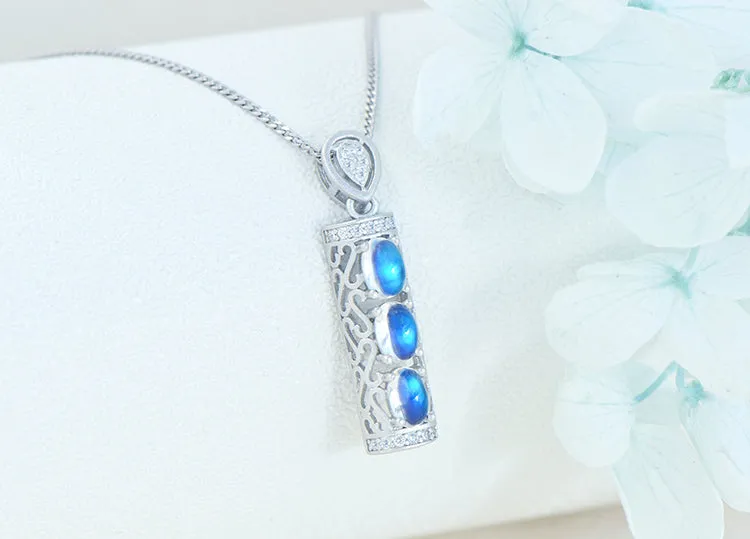 Charm Womens White Gold Plated Silver Moonstone Pendant Necklaces For Women