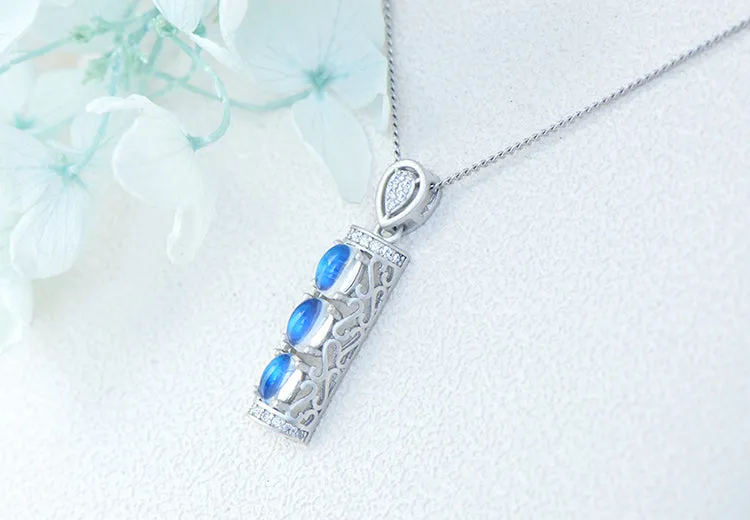 Charm Womens White Gold Plated Silver Moonstone Pendant Necklaces For Women