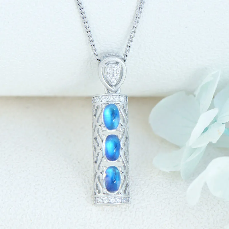 Charm Womens White Gold Plated Silver Moonstone Pendant Necklaces For Women
