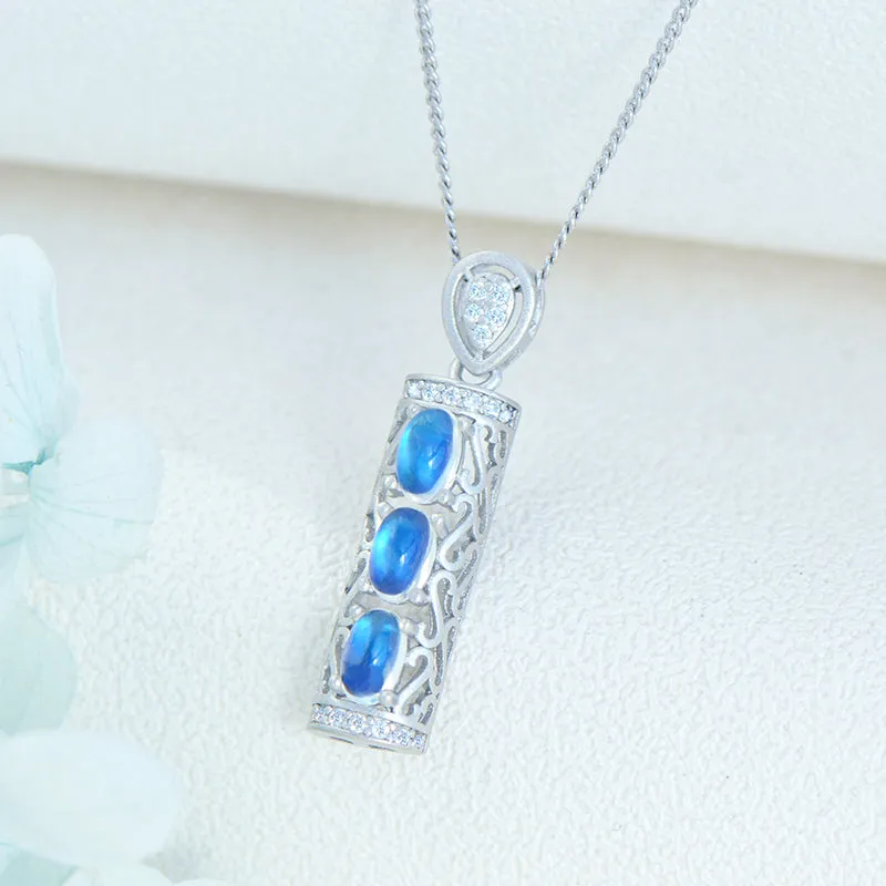 Charm Womens White Gold Plated Silver Moonstone Pendant Necklaces For Women