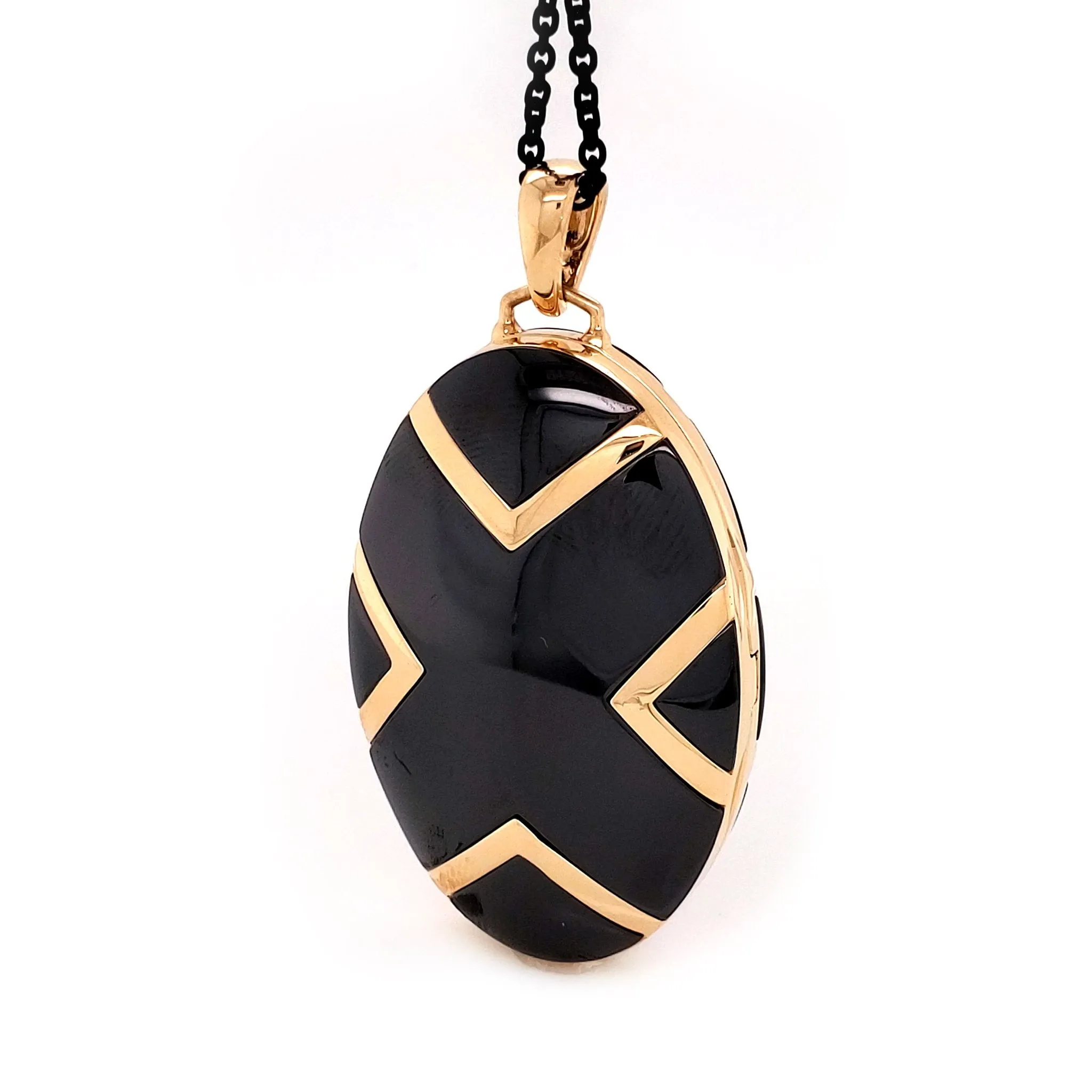 Chevron Black Ceramic & Gold Locket Necklace