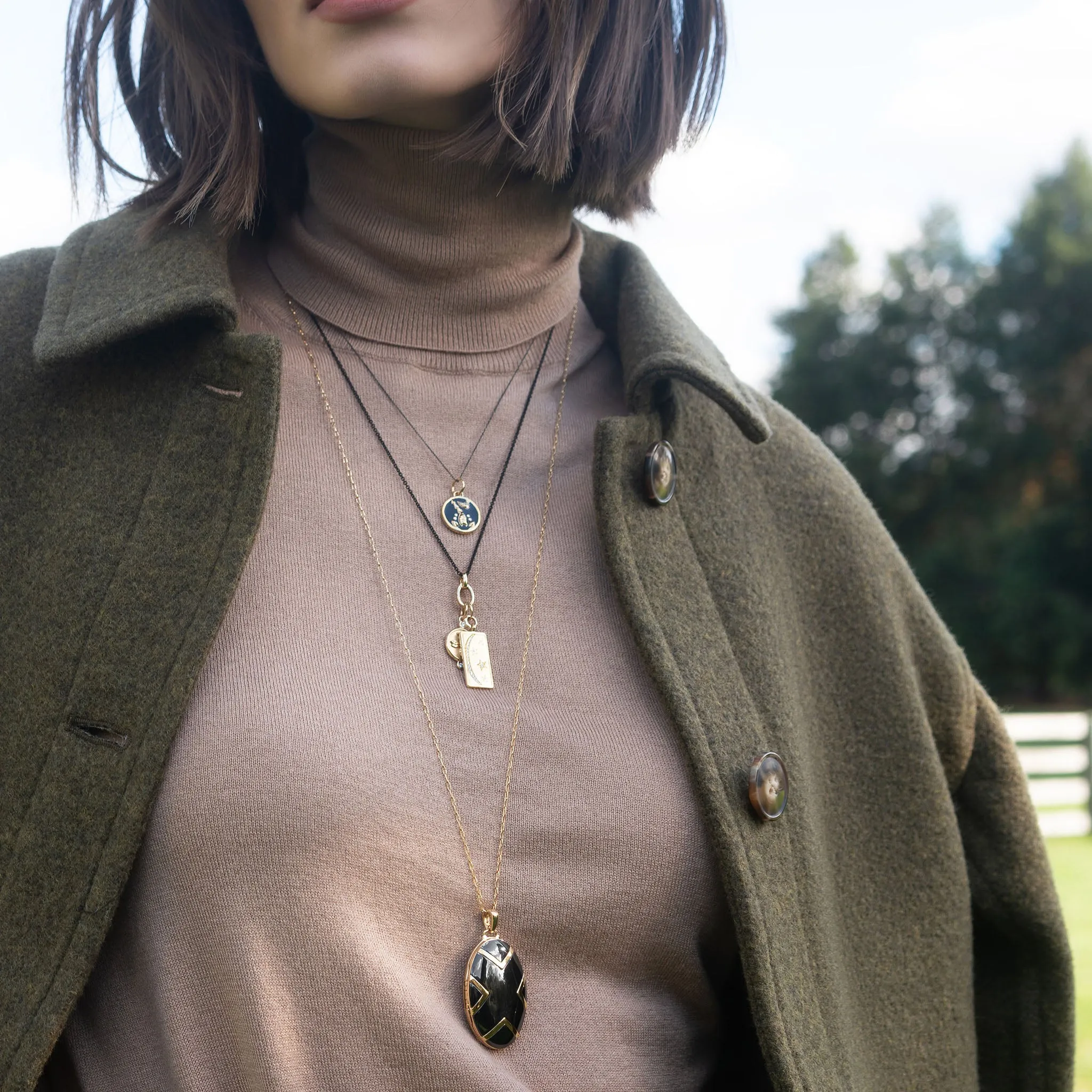 Chevron Black Ceramic & Gold Locket Necklace