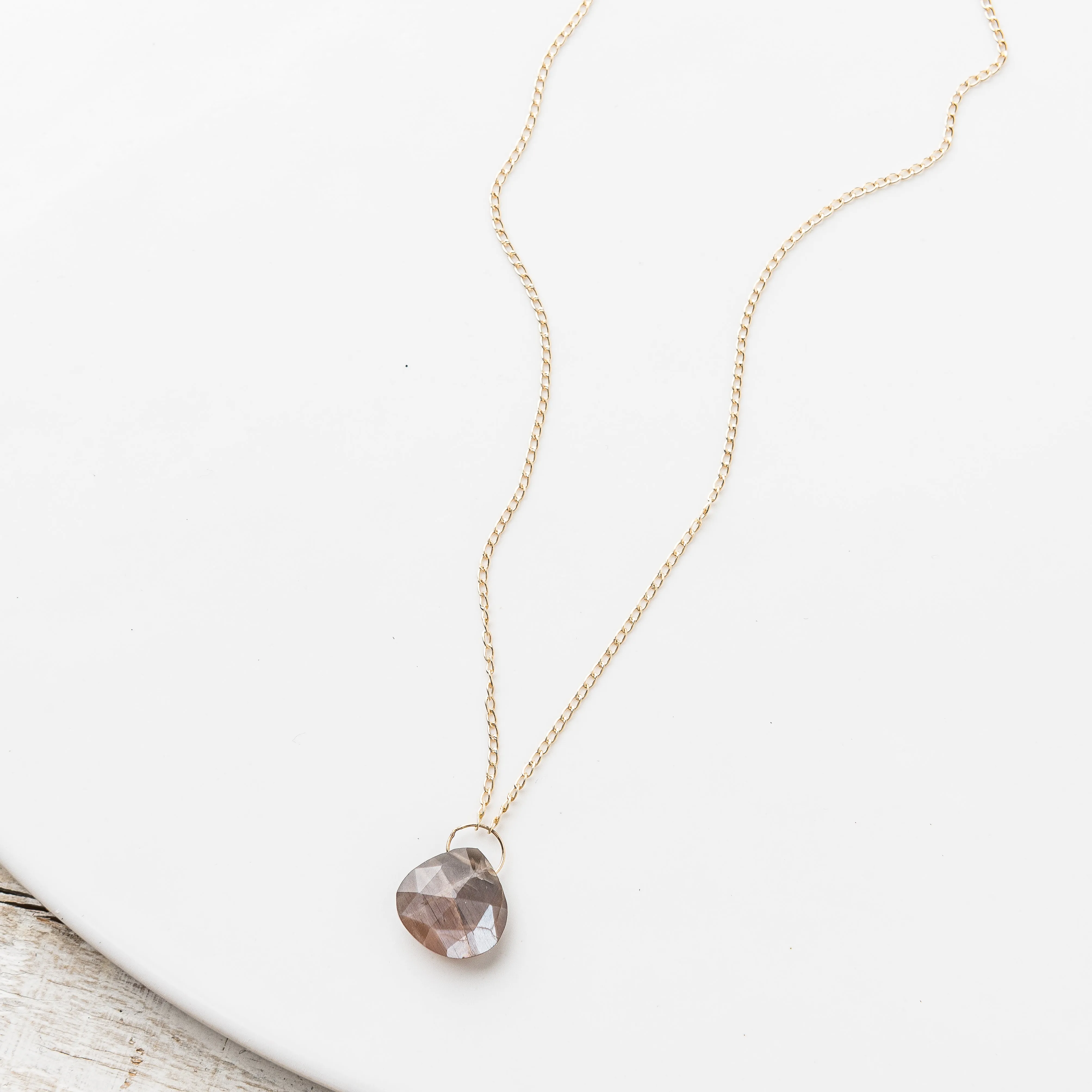 Chocolate Moonstone Drop Necklace