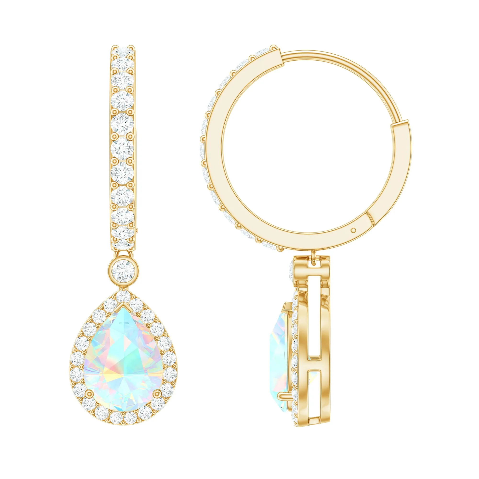 Classic Ethiopian Opal Hoop Drop Earrings with Moissanite