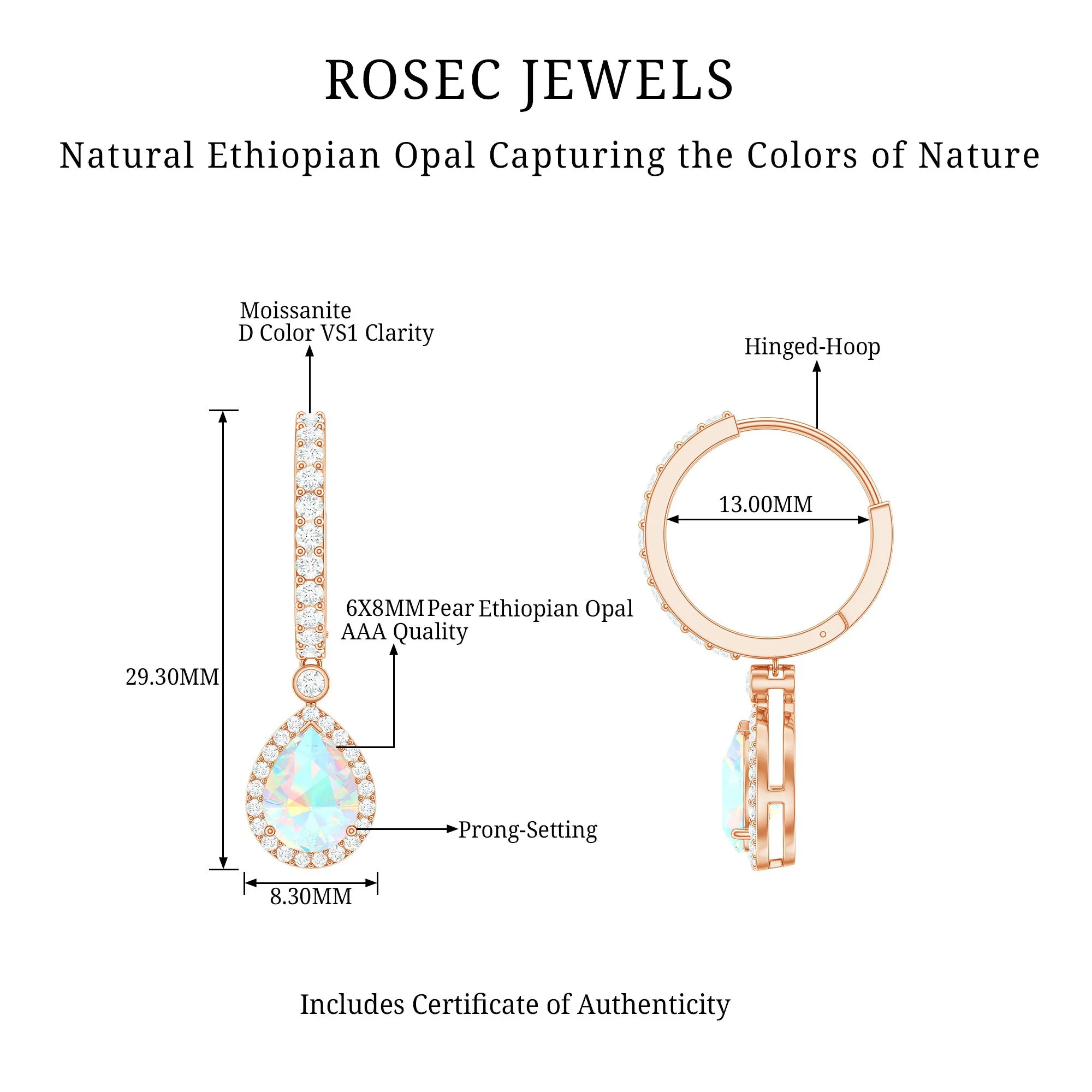 Classic Ethiopian Opal Hoop Drop Earrings with Moissanite