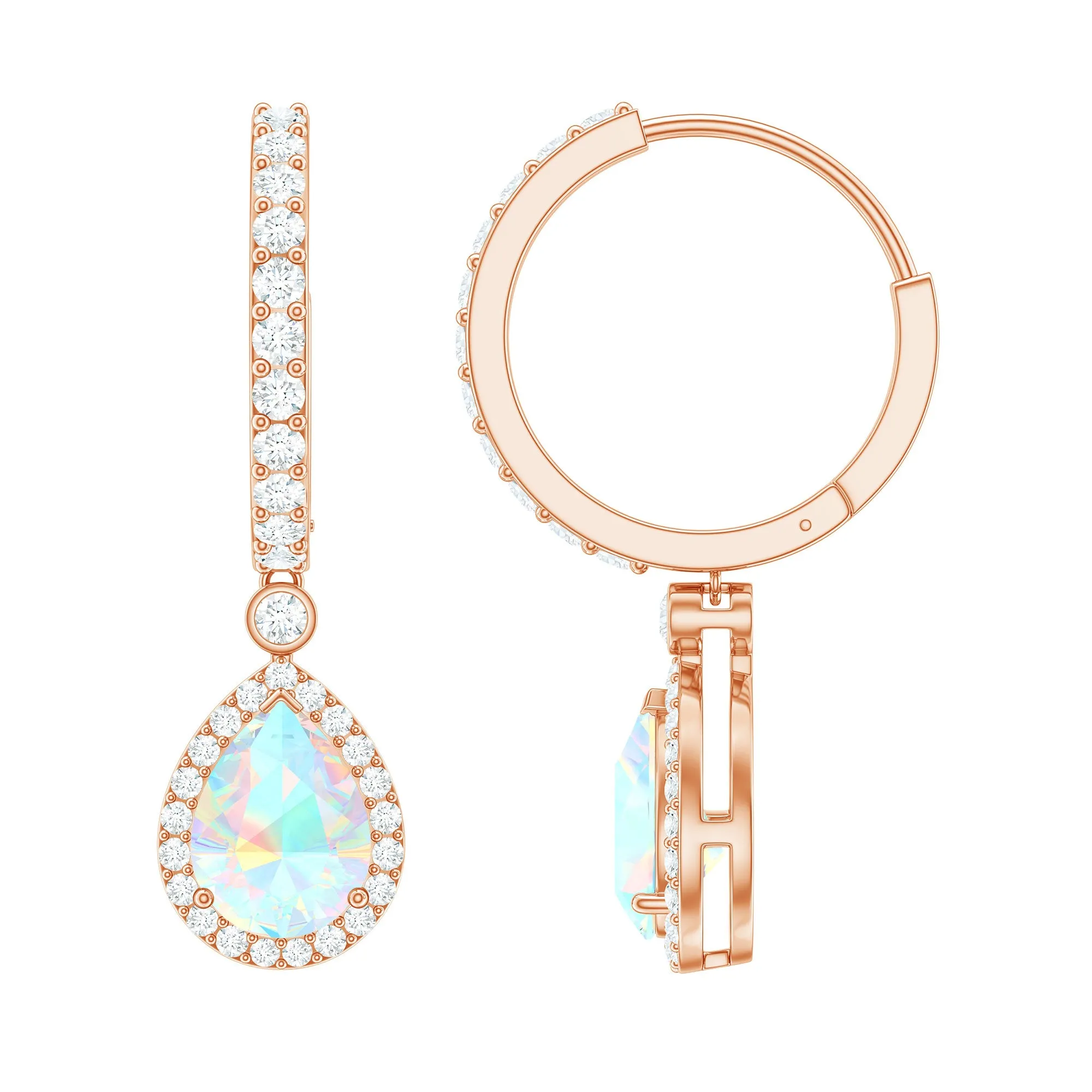 Classic Ethiopian Opal Hoop Drop Earrings with Moissanite